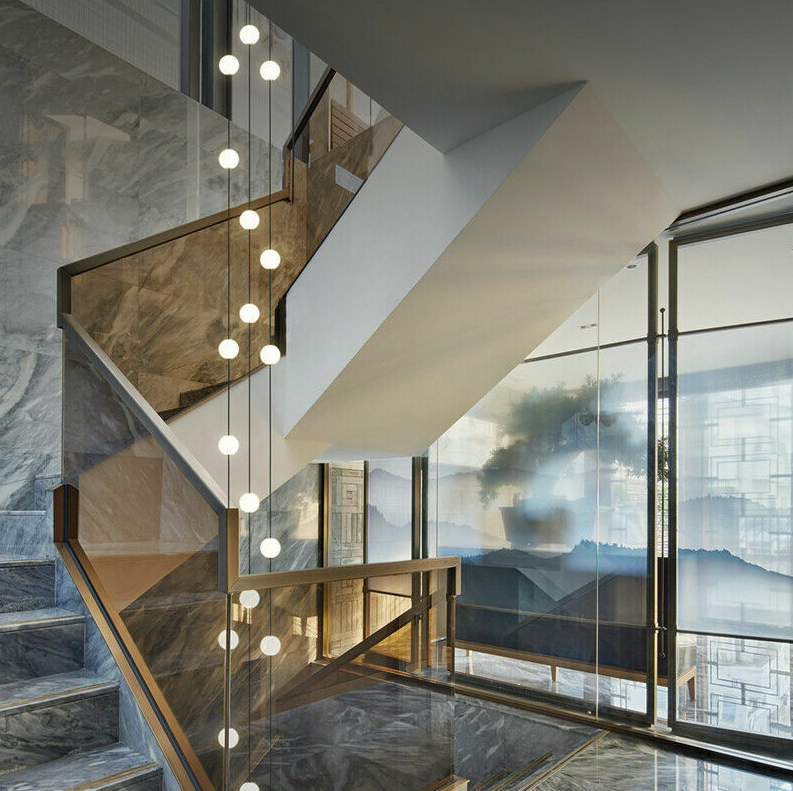 Modern LED glass ball Staircase long chandelier villa duplex lighting pendant